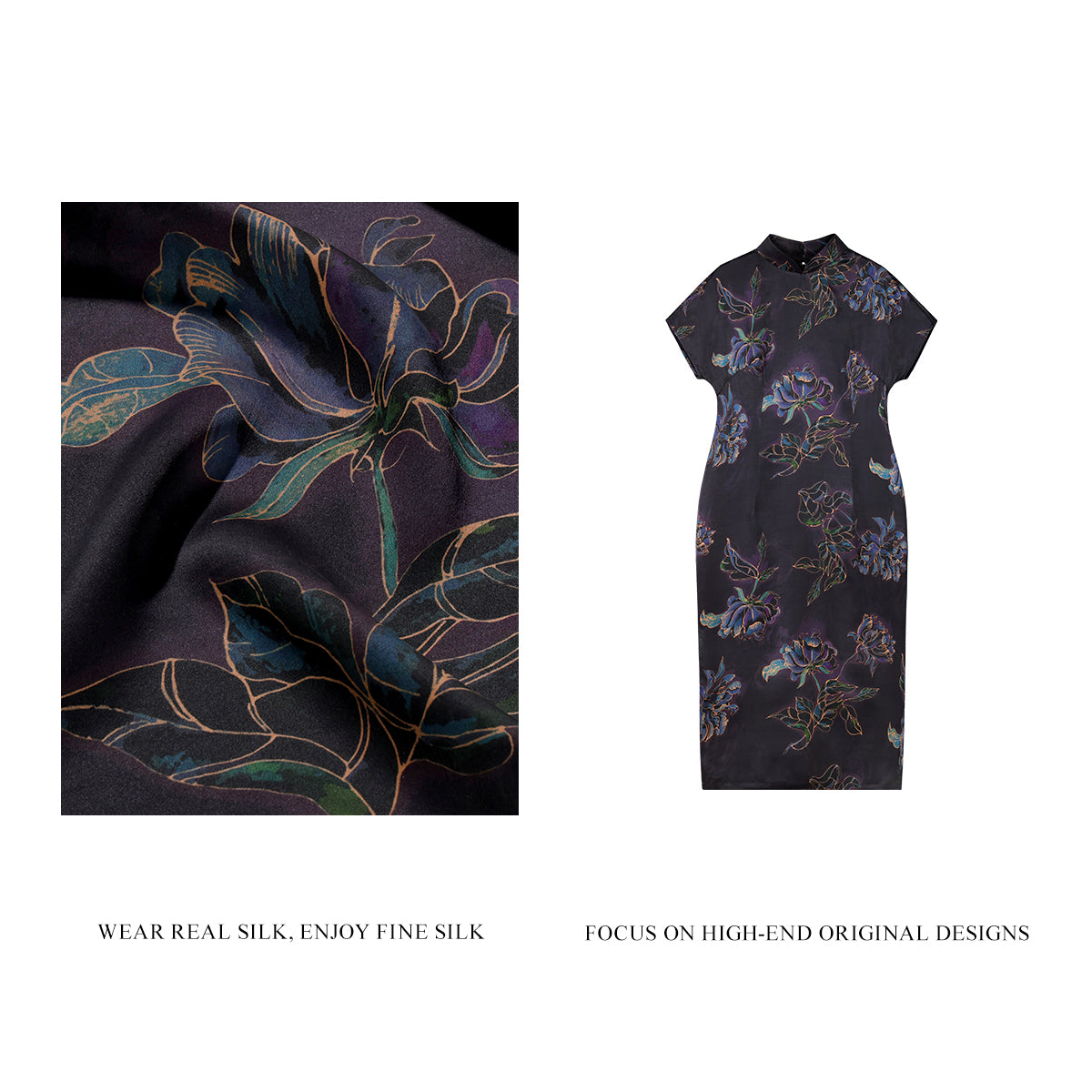 Dark Purple Peony Xiangyunsha Cheongsam
