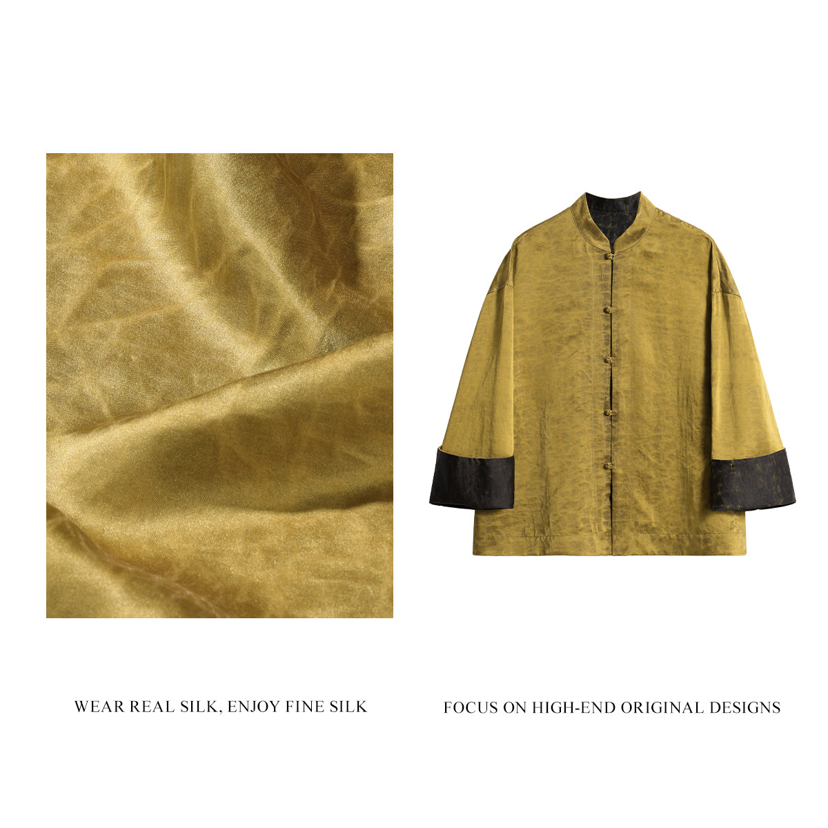 Reversible Gold-Satin Xiangyunsha Silk Straight-Front Top
