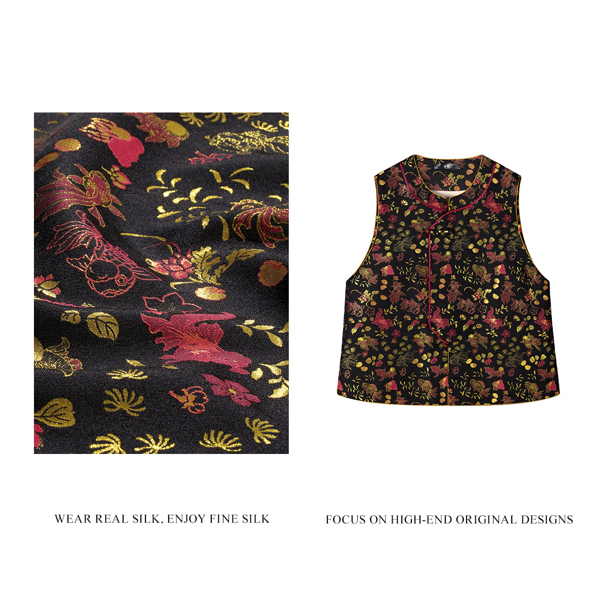 Goldfish and Seaweed Pattern Side-fastening Vest