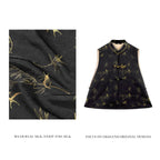 Bamboo and Swallows in Spring Sunshine (Black) Front-opening Vest