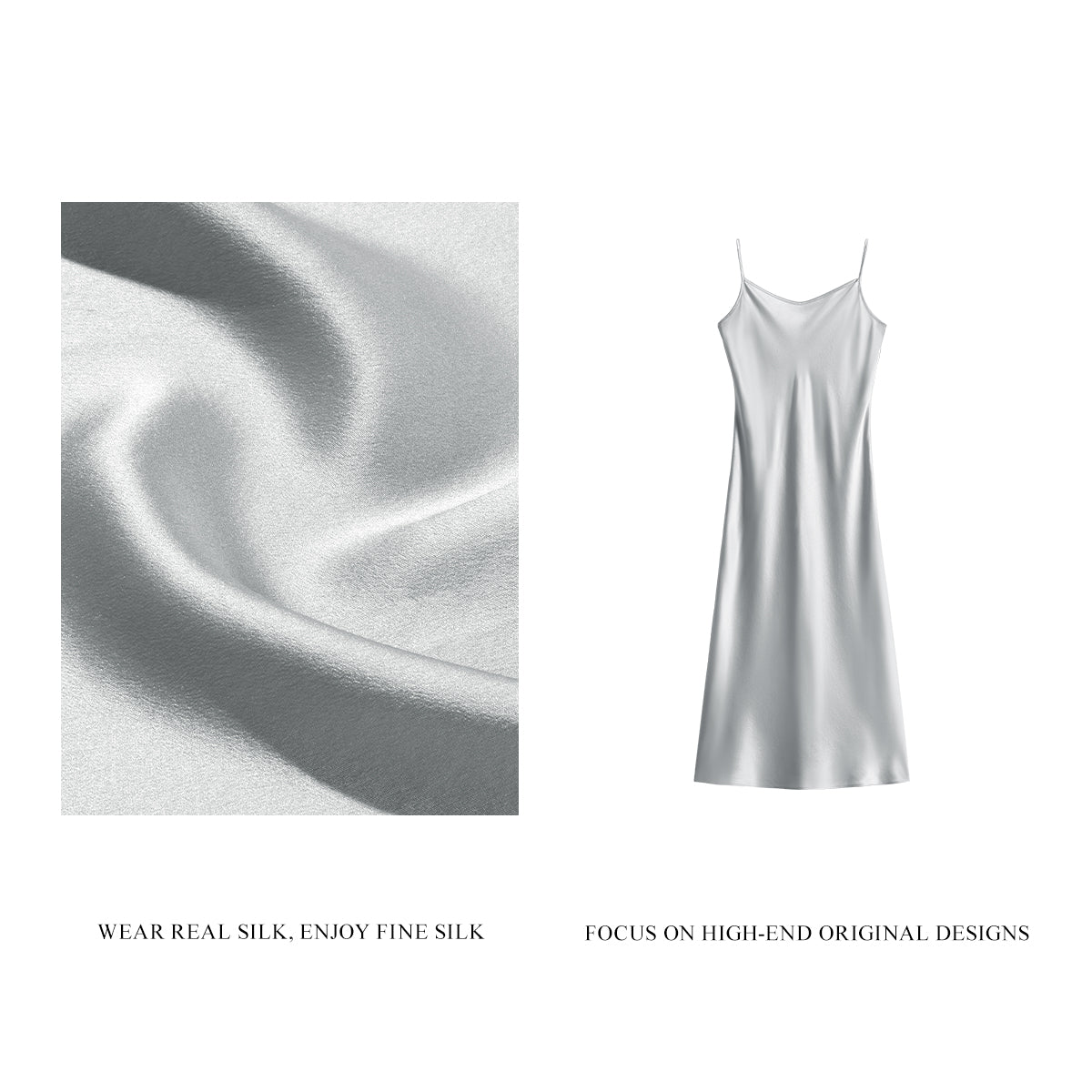 Silver Gray Silk Crepe Satin Cami Dress