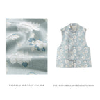 Gray-Based Butterfly Camellia Stand-up Pipa- Style Collar Vest
