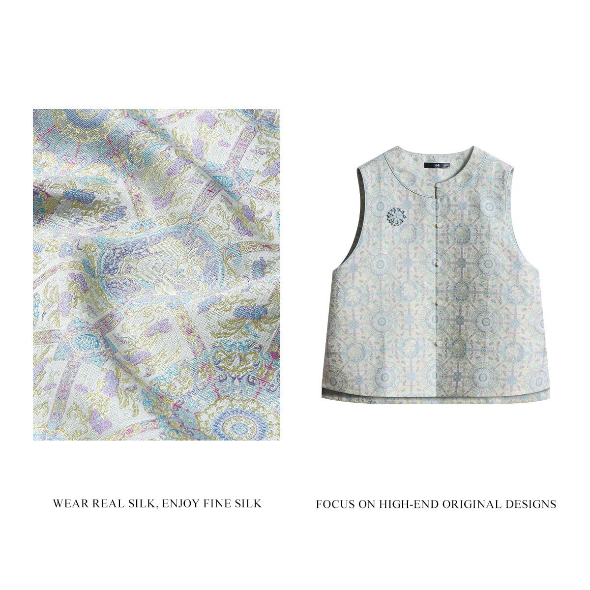 Jade Pink Song Brocade Round-Neck Vest - Loong and Phoenix Pattern