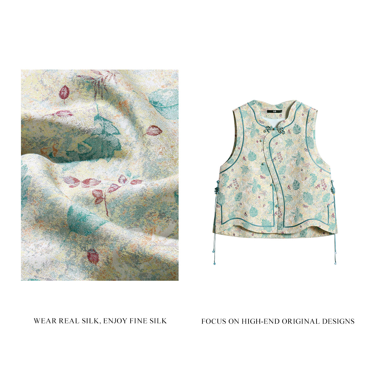 Iridescent Liuli Song Brocade Side-Fastening Vest - Crimson Clouds & Delicate Shadows