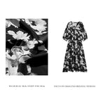 Ink-style Floral Stationery Crepe De Chine V-neck Dress