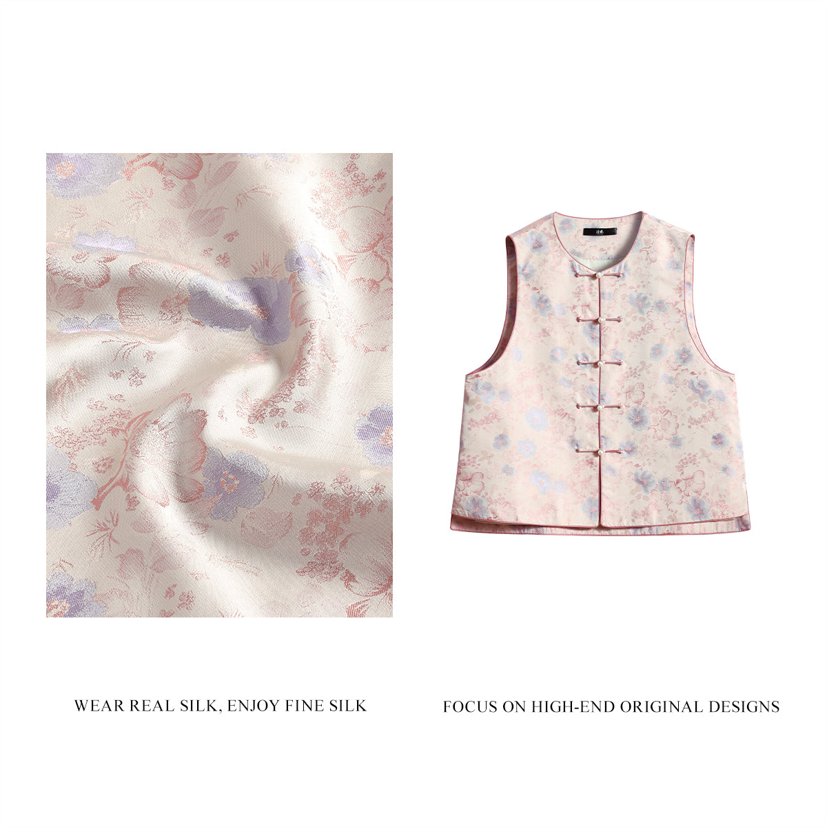 Spring in Full Bloom (Milky Apricot Color) Round-neck Front-opening Vest (Horizontal Toggle Fasteners))