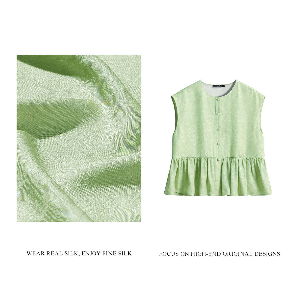 Luo Silk Babydoll Top - Flowers, Mist and Sleeping Butterflies (Green)