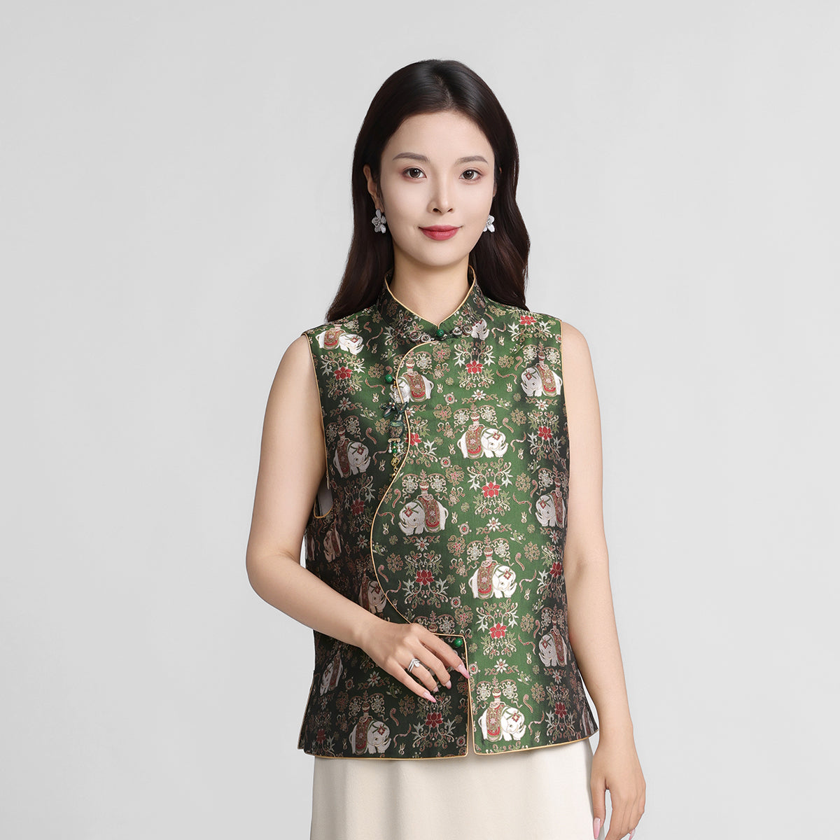 Song Brocade Vest - Elephant of Peace (Green)