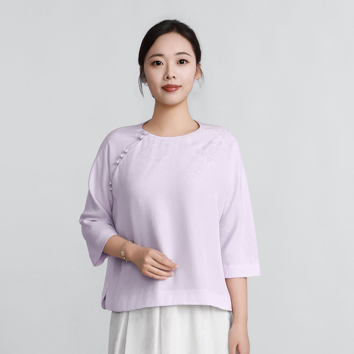 Light Purple Luo Silk (Gauze) Top - Circular "Xi" (Happiness) Pattern