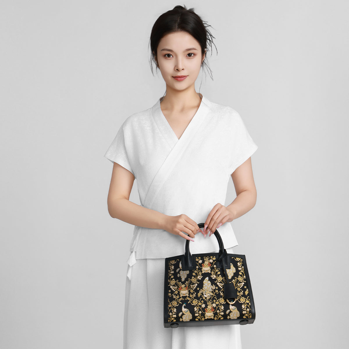 Song Brocade Handbag - Peacock and Treasure Basin Inlaid