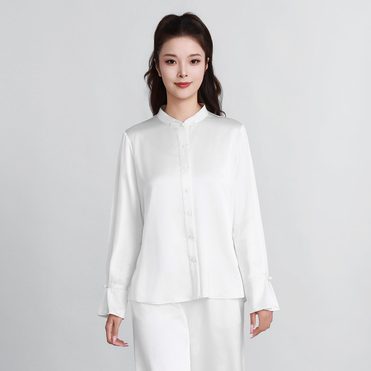 White Heavy Satin Blouse