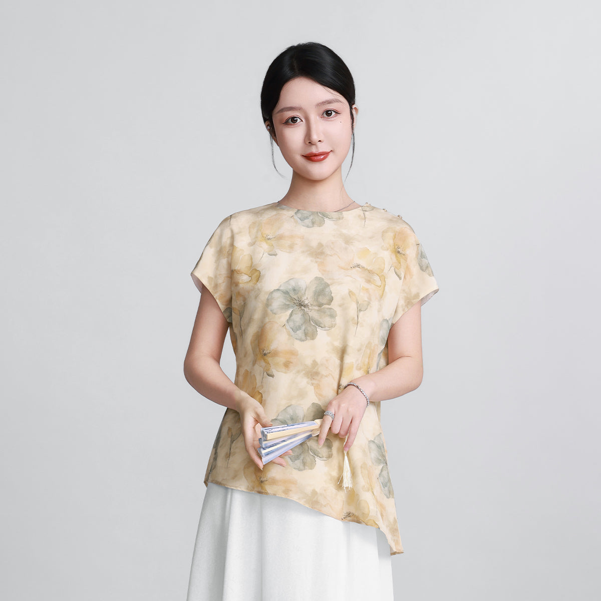 Monet Floral Shadows Double Crepe Top