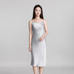 Silver Gray Silk Crepe Satin Cami Dress