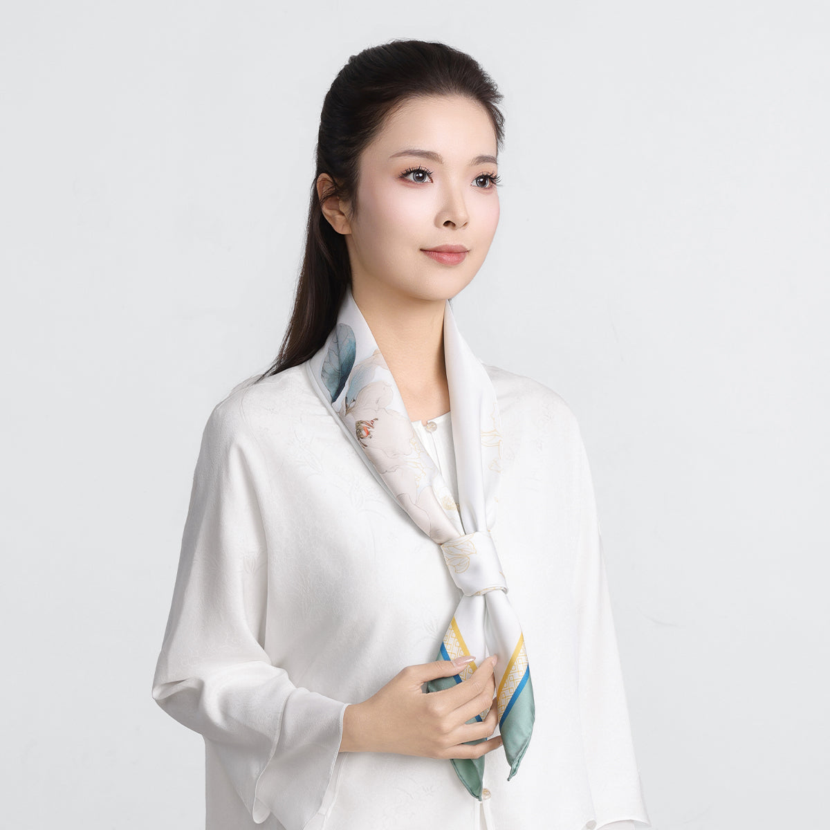 Fragrance of the Blue Magnolia Mulberry Square Silk Scarf for Women