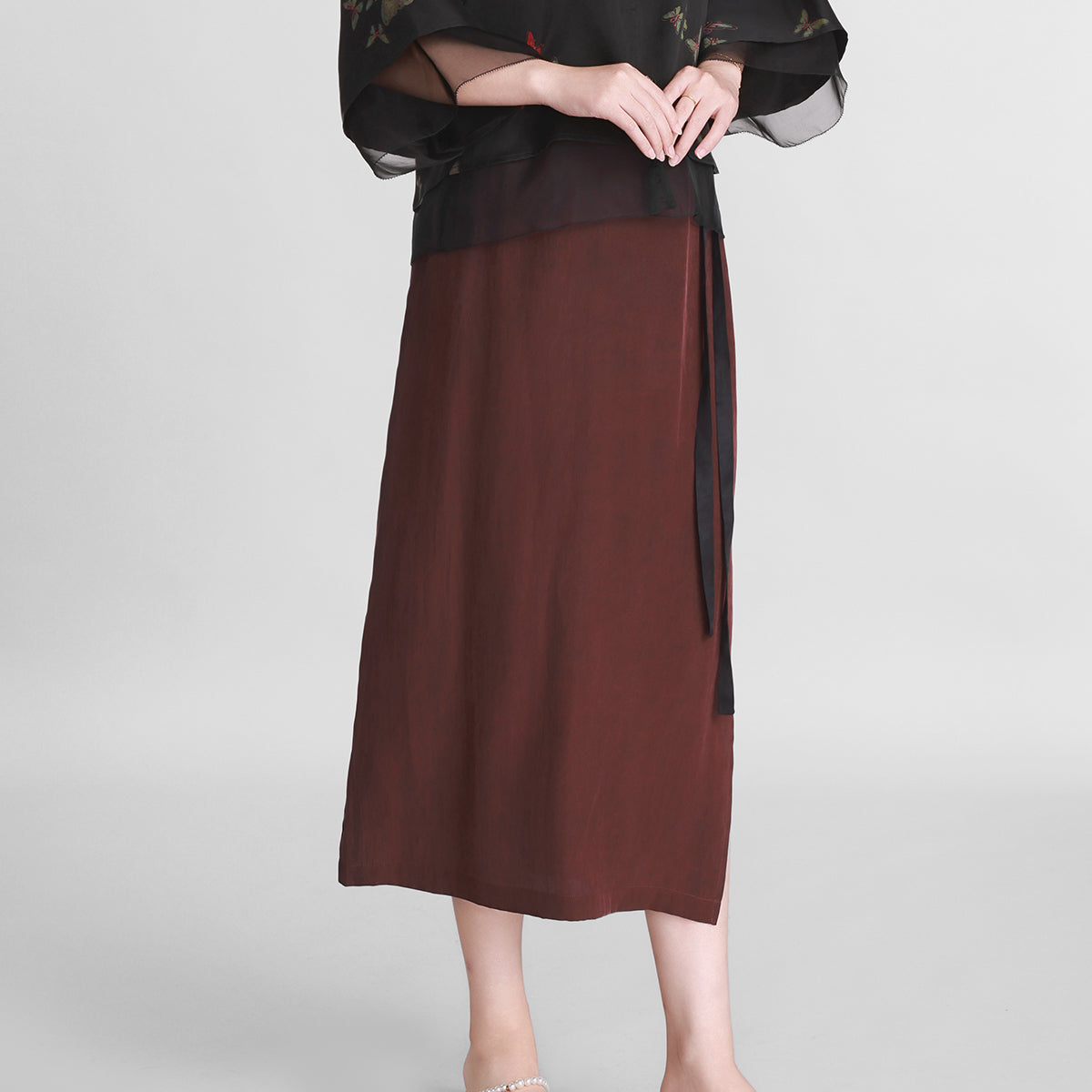 Red Plain Crepe Satin Xiangyunsha Skirt