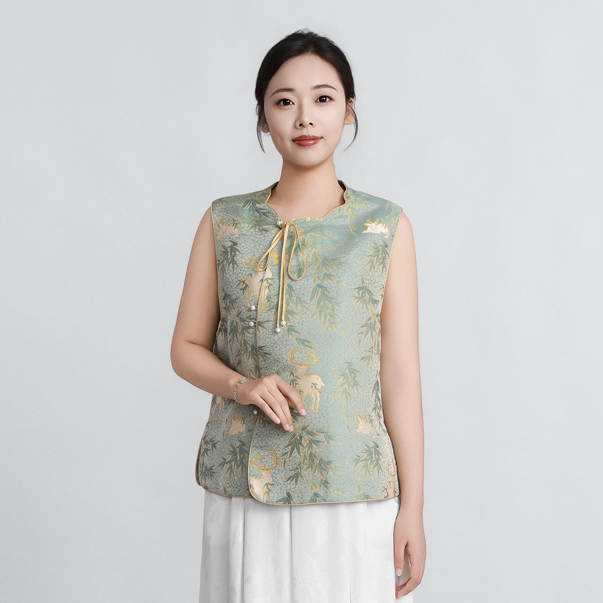 Deer and Bamboo in Harmony (Blue Gold Weaving) Vest