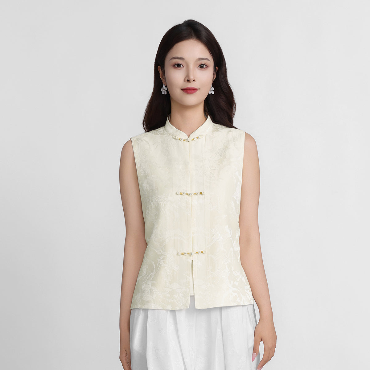 Silk and Wool Blend Vest - Butterfly Shadows Among Resting Clouds