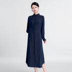 Dark Blue Plain Crepe Satin Xiangyunsha Dress