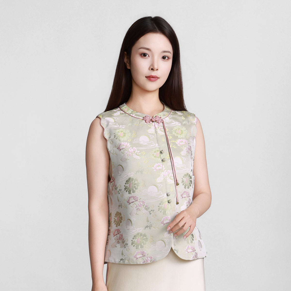 Jade Rabbit Gazing at the Moon Front-Opening Vest (Butterfly-Style Fasteners)