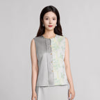 Front-Opening Song Brocade Silk Vest - Wind and Polygonatum Odoratum (Green)