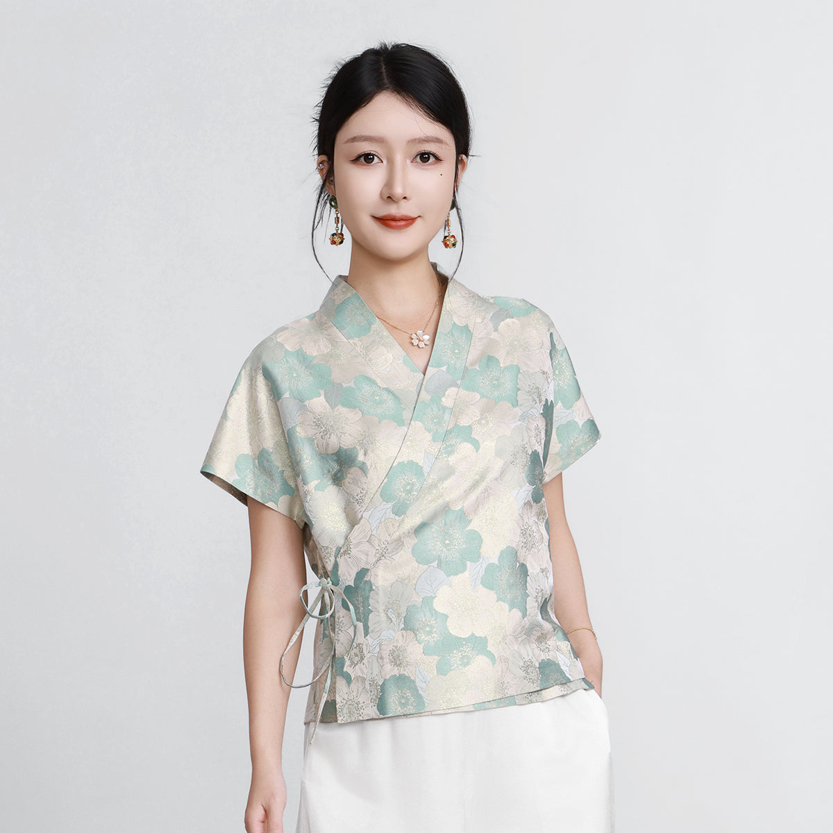 Song Brocade Cross-Collar Vest - Jade Elegance (Green)