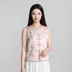 Spring in Full Bloom (Milky Apricot Color) Round-neck Front-opening Vest (Horizontal Toggle Fasteners))