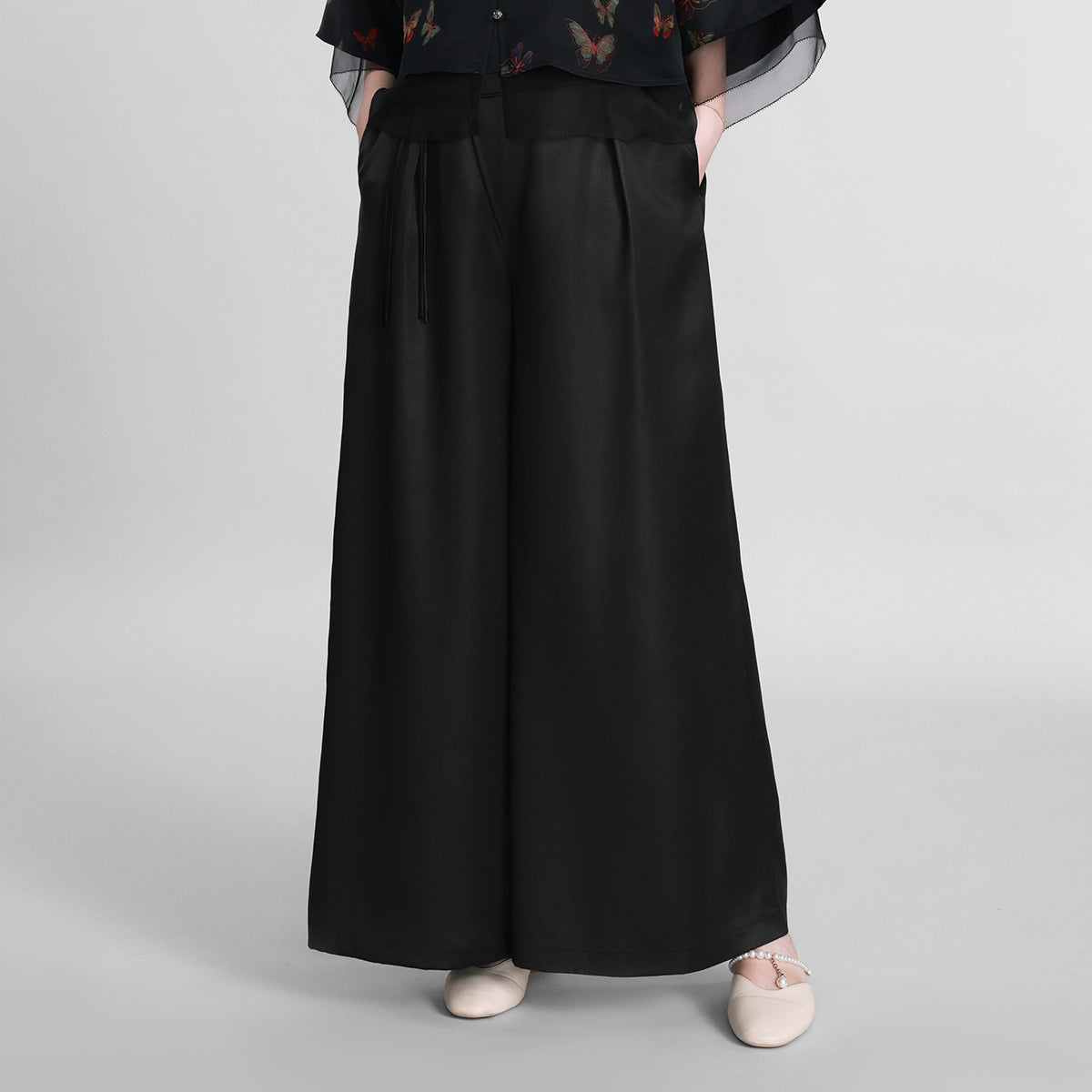Original Color Plain Crepe Satin Xiangyunsha Wide-leg Trousers