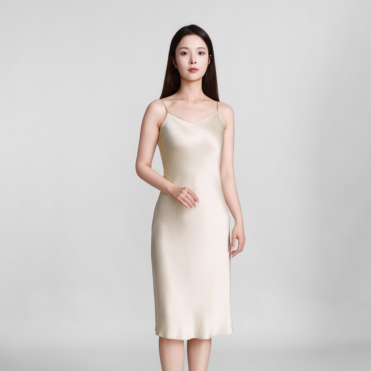 Light Champagne Silk Crepe Satin Cami Dress