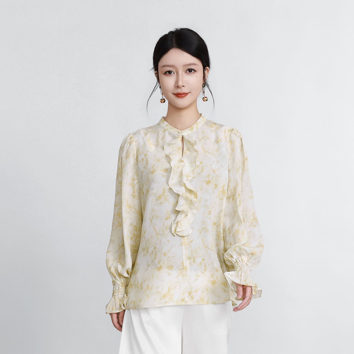Double Silk Crepe Blouse - Misty Ripples