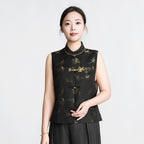 Bamboo and Swallows in Spring Sunshine (Black) Front-opening Vest