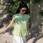 Luo Silk Babydoll Top - Flowers, Mist and Sleeping Butterflies (Green)