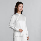 White Heavy Satin Side-fastening Blouse