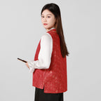 Red Ice-Crack Plum Blossom Song Brocade Silk Vest