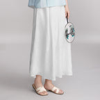 Silver-Woven Luo Silk A-Line Skirt - Elegant Leaves Shimmering