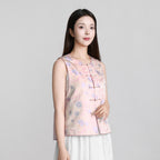 Spring in Full Bloom (Milky Apricot Color) Round-neck Front-opening Vest (Horizontal Toggle Fasteners))