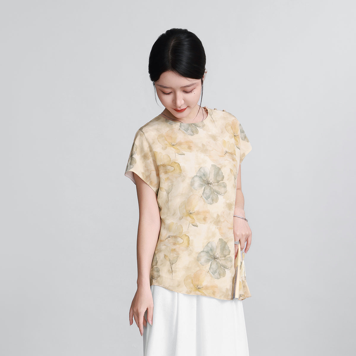 Monet Floral Shadows Double Crepe Top