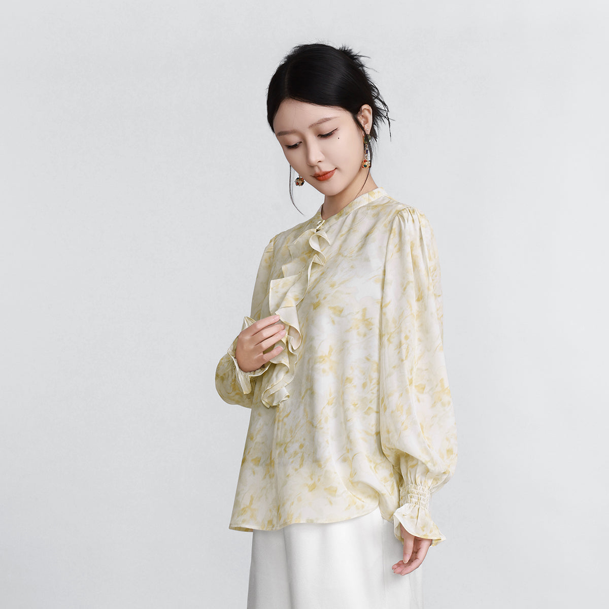 Double Silk Crepe Blouse - Misty Ripples