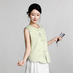 Luminous Gold Front-Opening Song Brocade Vest - Hibiscus&Butterflies