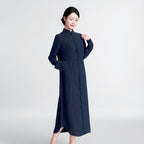 Dark Blue Plain Crepe Satin Xiangyunsha Dress
