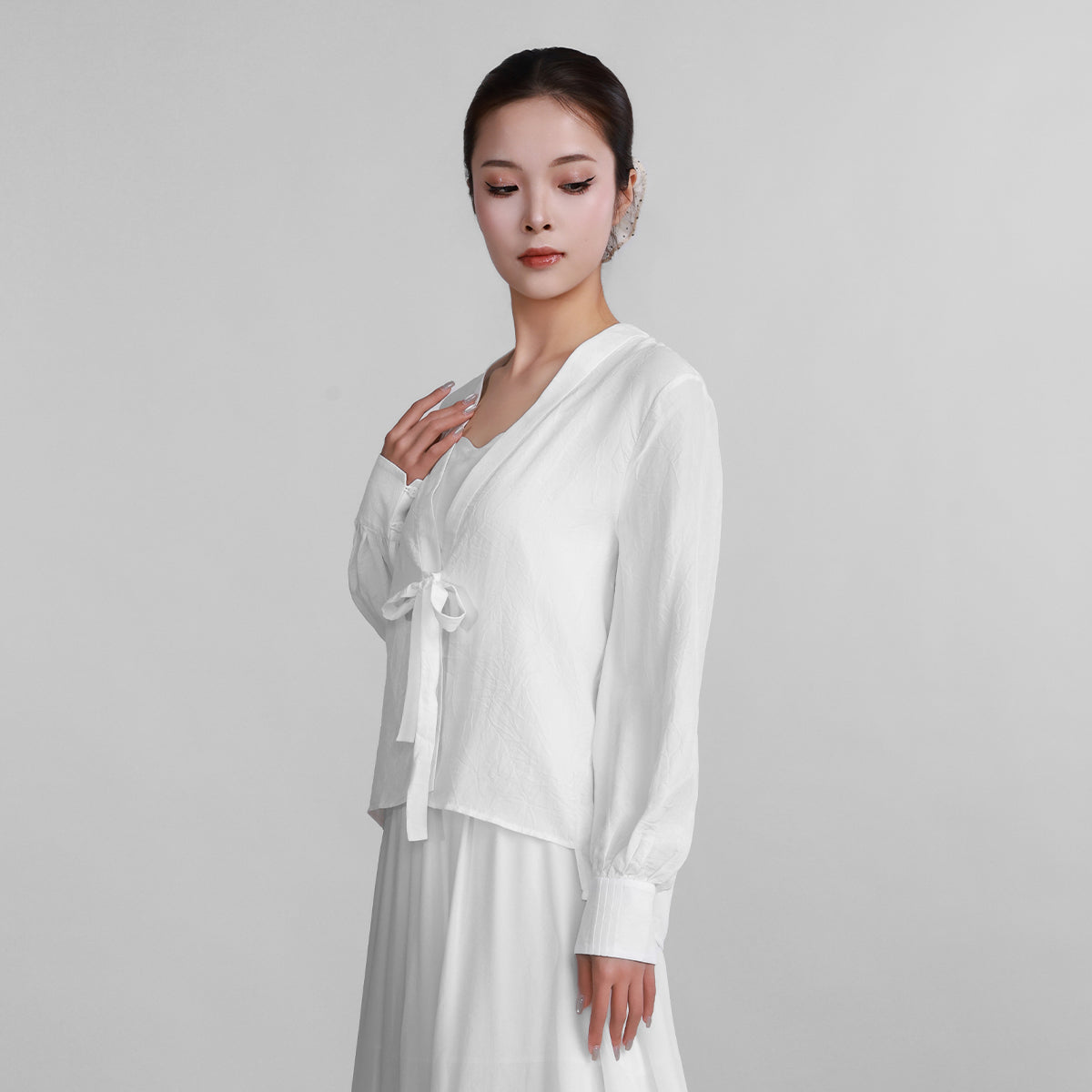White Salt-Shrunk Textured Silk Top