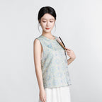 Jade Pink Song Brocade Round-Neck Vest - Loong and Phoenix Pattern