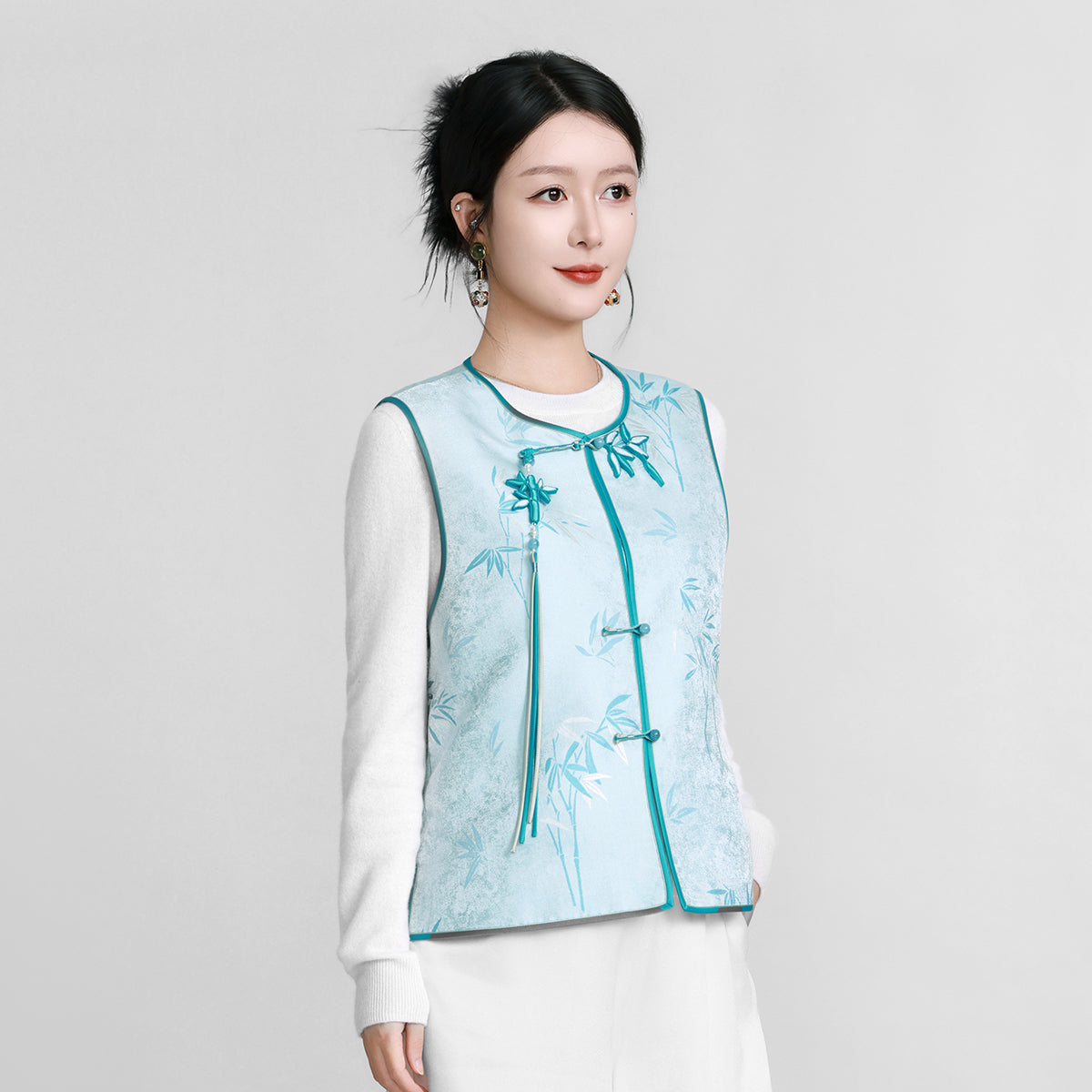Straight-Front Song Brocade Silk Vest – Bamboo Glen Whispers