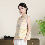 Warm Jade-Gold Song Brocade Vest - Ancient Coins & the Three Abundances