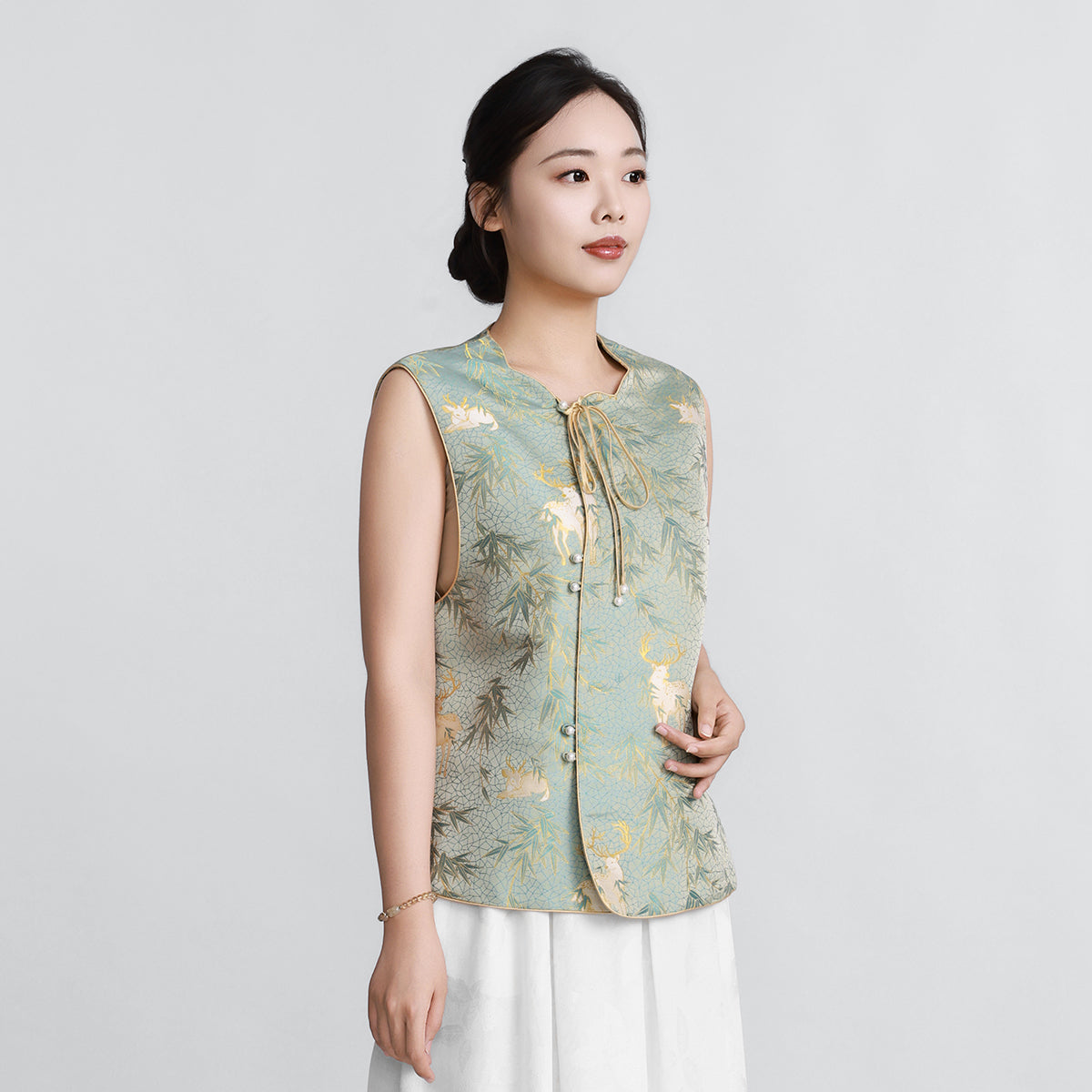 Deer and Bamboo in Harmony (Blue Gold Weaving) Vest