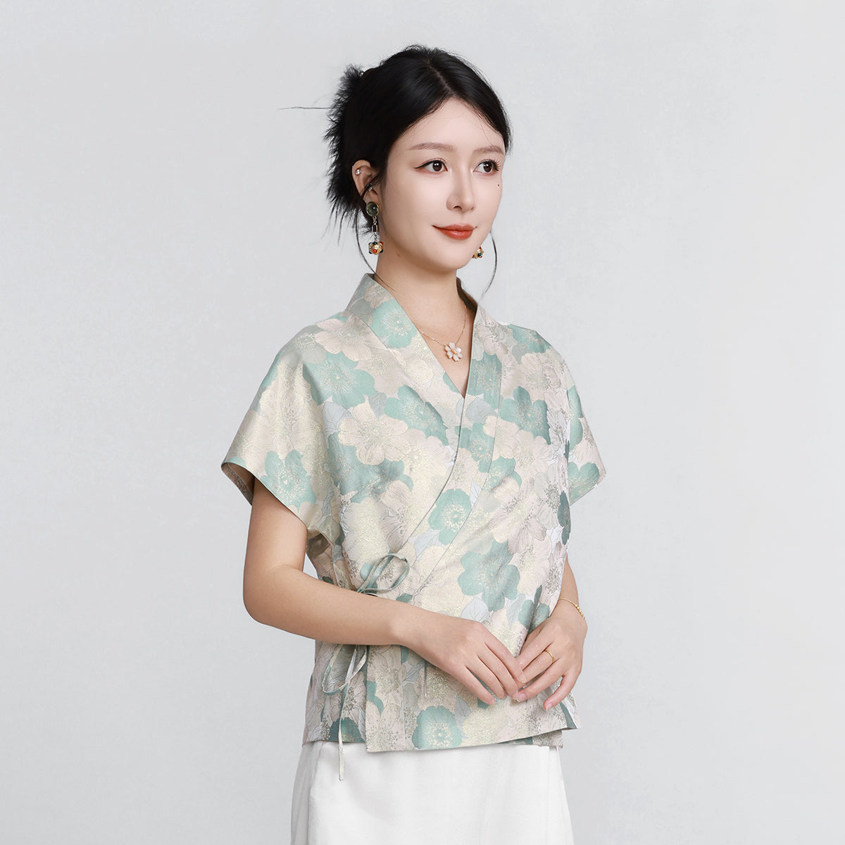 Song Brocade Cross-Collar Vest - Jade Elegance (Green)