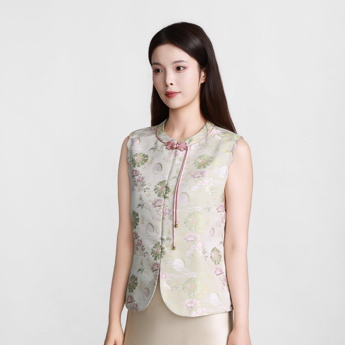 Jade Rabbit Gazing at the Moon Front-Opening Vest (Butterfly-Style Fasteners)