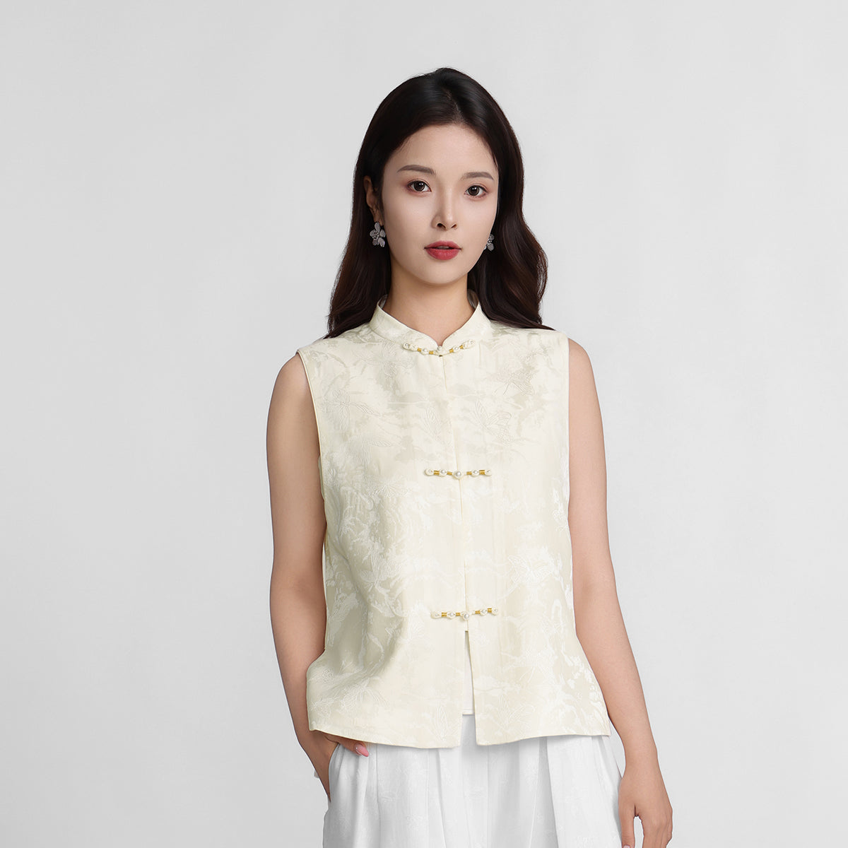 Silk and Wool Blend Vest - Butterfly Shadows Among Resting Clouds