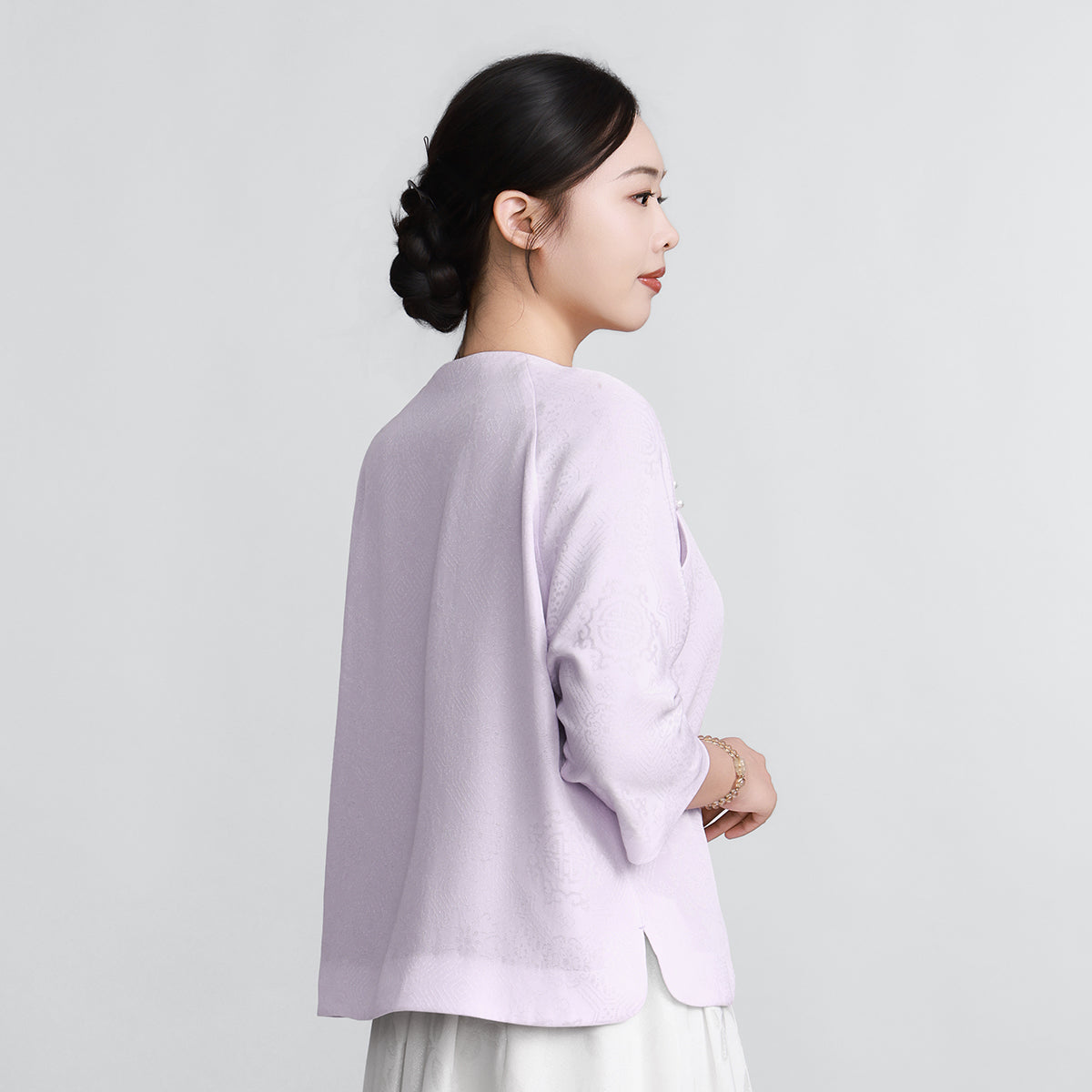 Light Purple Luo Silk (Gauze) Top - Circular "Xi" (Happiness) Pattern