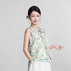 Iridescent Liuli Song Brocade Side-Fastening Vest - Crimson Clouds & Delicate Shadows