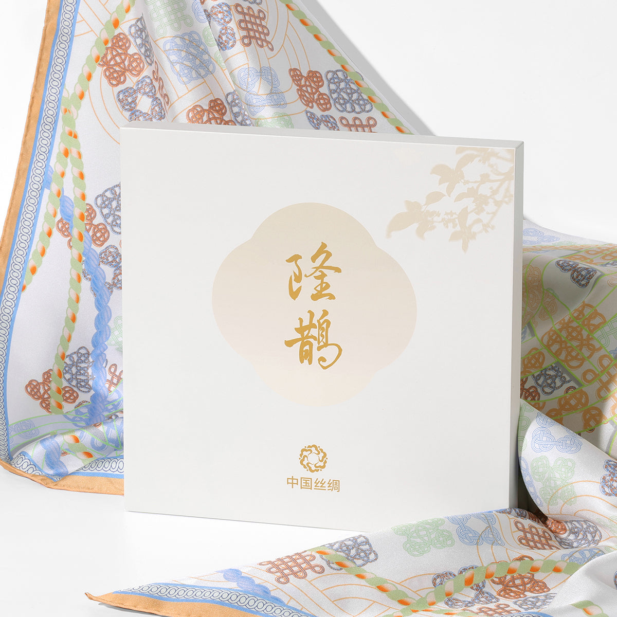 (Orange edged) Blessings Through Knot-Tying Silk Head Scarf/ Neck Scarf/ Hair Scarf